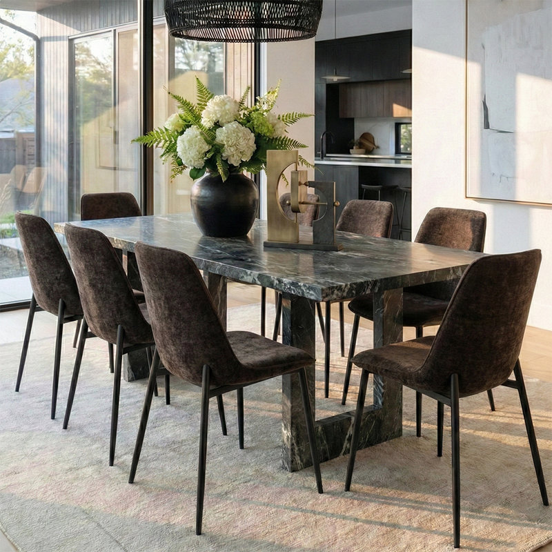 Upholstered Chenille Fabric Side Dining Chair, Chocolate Brown