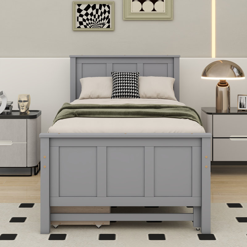 Lit plateforme simple avec lit gigogne et tiroirs Herline, gris