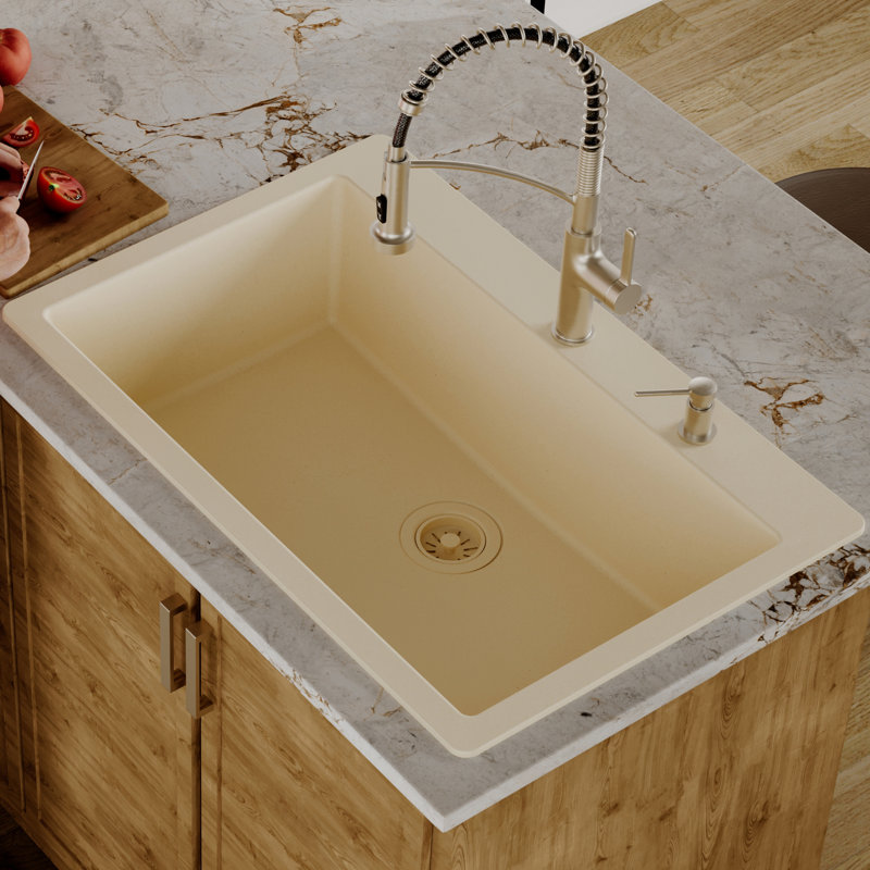 Karran Quartz 33'' X 22'' Large Single Bowl Drop-in Kitchen Sink, Bisque