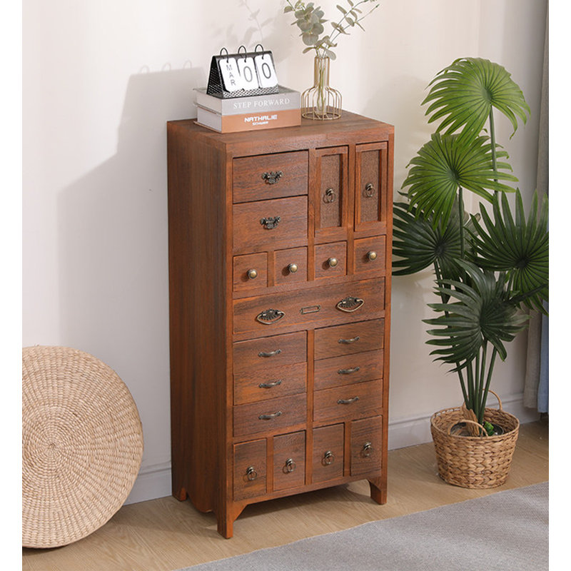 Armoire de rangement rétro en bois massif multi-tiroirs, armoire de rangement multifonctionnelle pour bijoux et documents