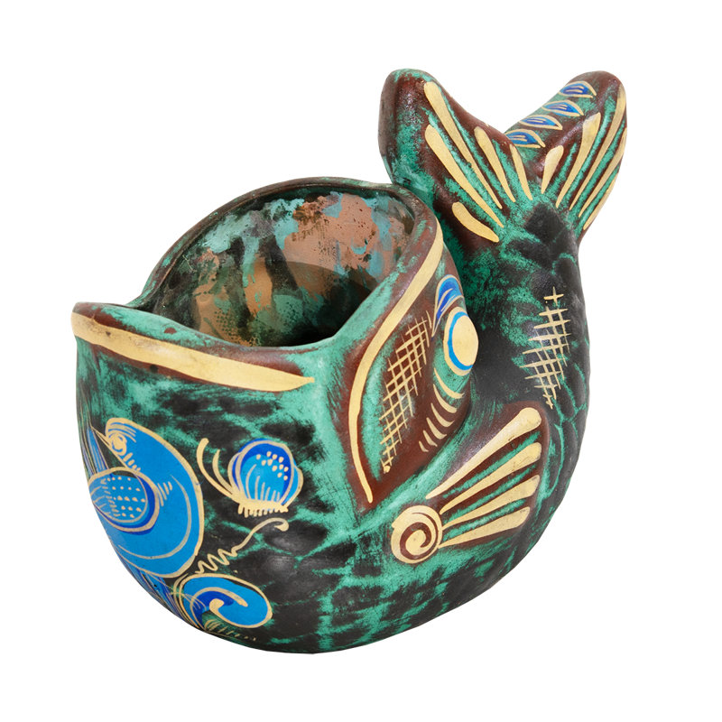 Clay Open-Mouth Fish Sculpture
