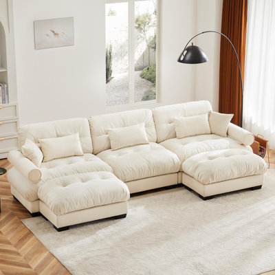 Canapé modulaire en U en forme de U avec deux repose-pieds mobiles, canapé d'angle moderne à 3 places avec coussins de taille, coussins décoratifs et accoudoirs Blostered, canapé convertible en forme de L pour le salon