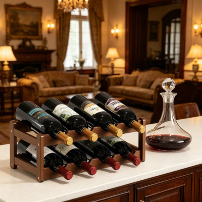 Support à vin sur pied à 2 niveaux pour comptoir et porte-bouteilles en bambou - Conception ouverte peu encombrante pour la cuisine, le bar, la salle à manger, l'armoire de rangement