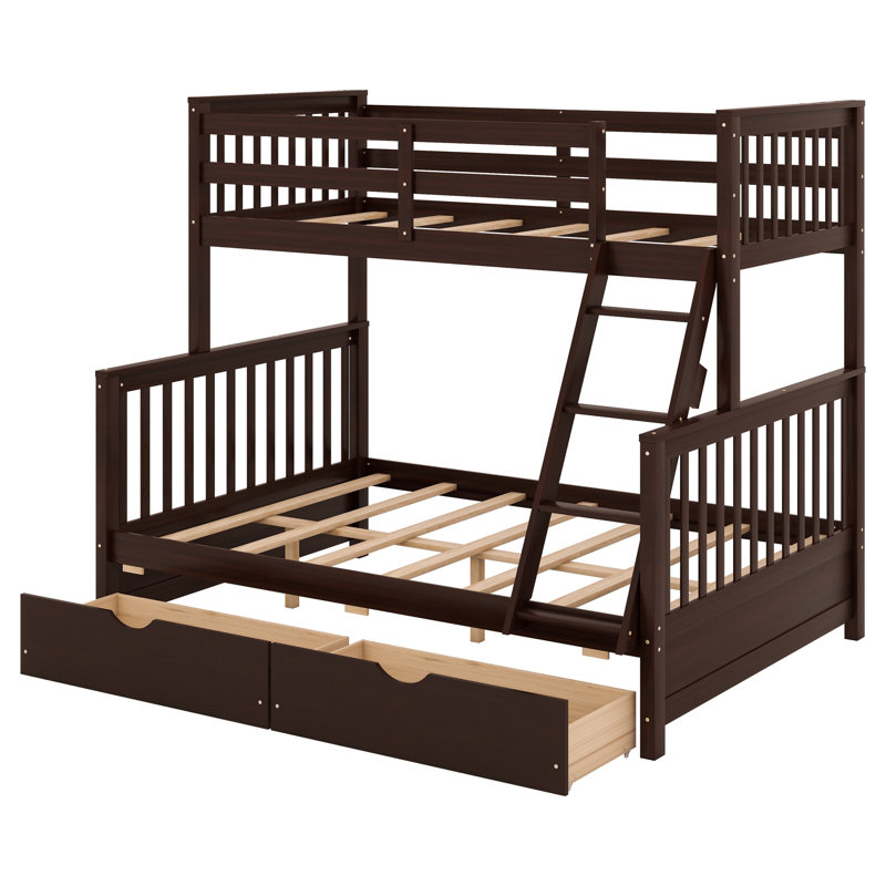 Bunk Bed with Ladder and Drawers, Dark Brown
