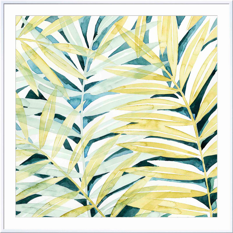 «Sunlit Palms I» par Grace Popp - peinture encadrée, Blanc, H 12 po x l 12 po