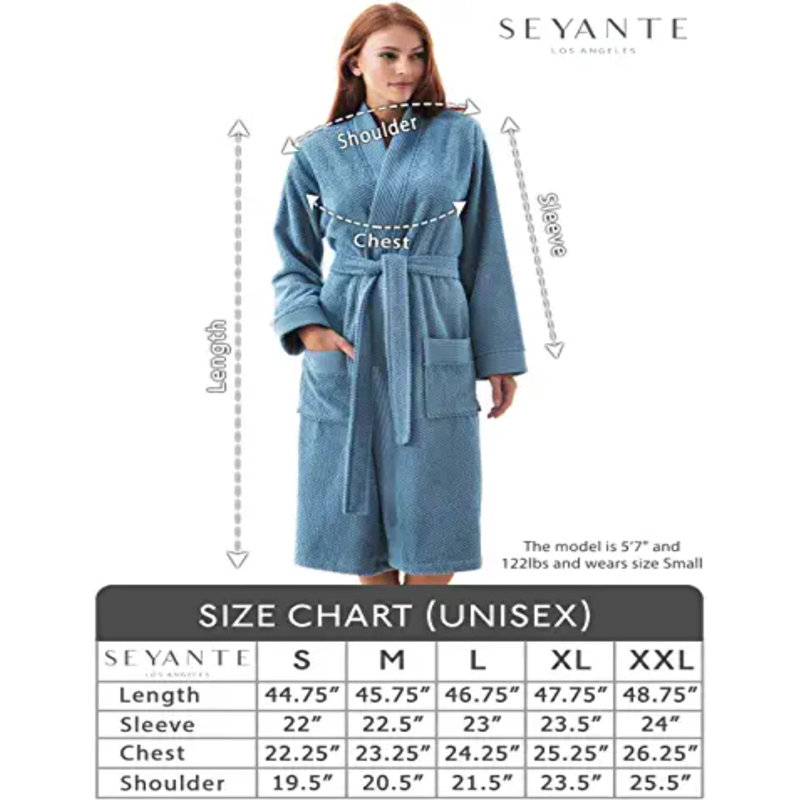 Peignoir 100% coton en ratine avec poches, Bleu, S