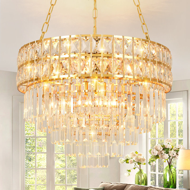 Imma Crystal Empire Chandelier, Bright Gold, 15.7" H x 21.6" W x 21.6" D