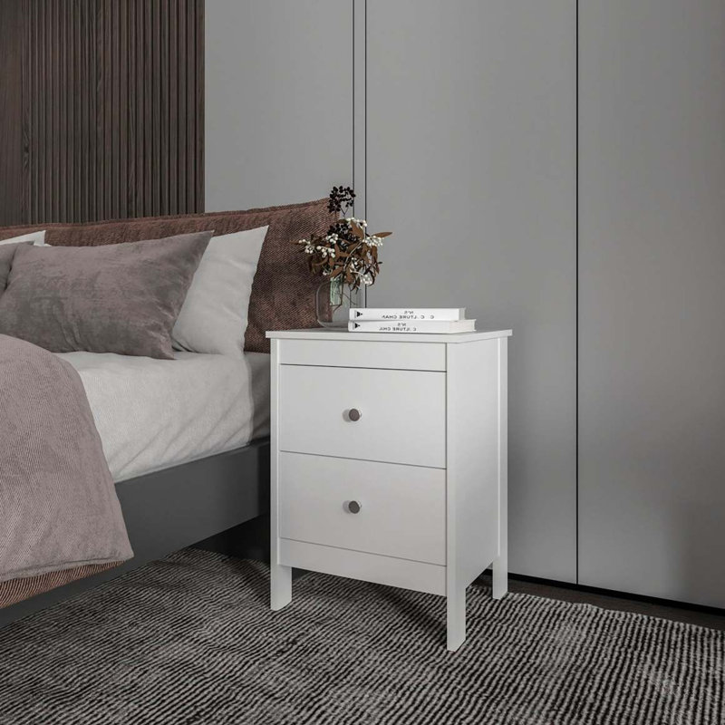 Table de chevet blanche avec 2 tiroirs