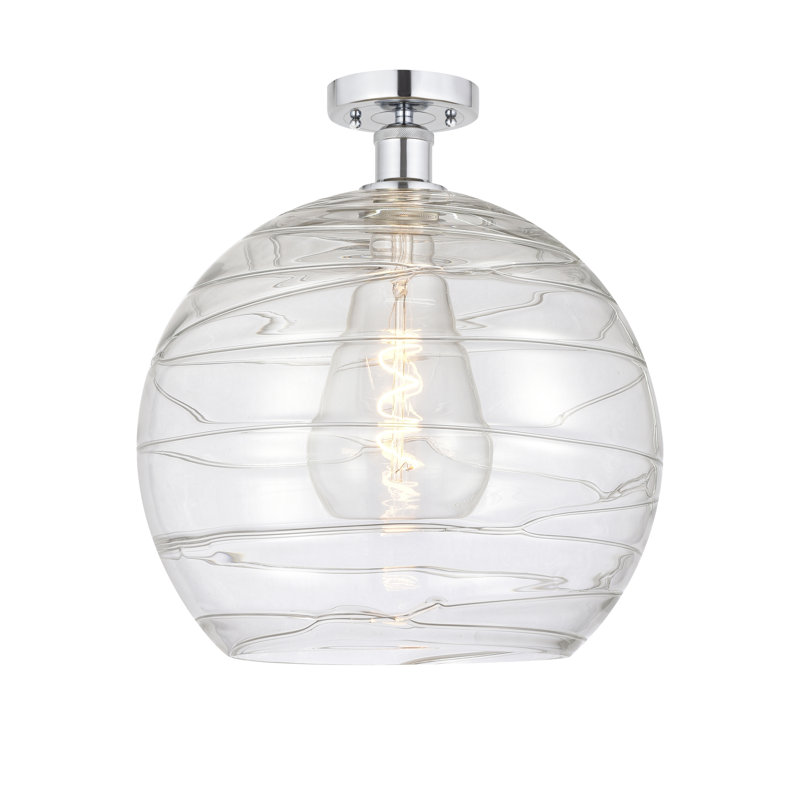 Plafonnier semi-encastré 1 lumière 13,75 po Cindi, Chrome poli, H 15,25 po x l 13,75 po x P 13,75 po, Transparent