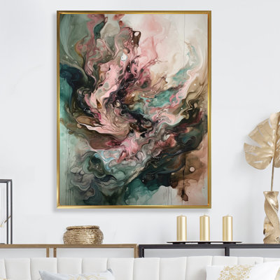 Art mural encadré géométrique abstrait rose et vert III