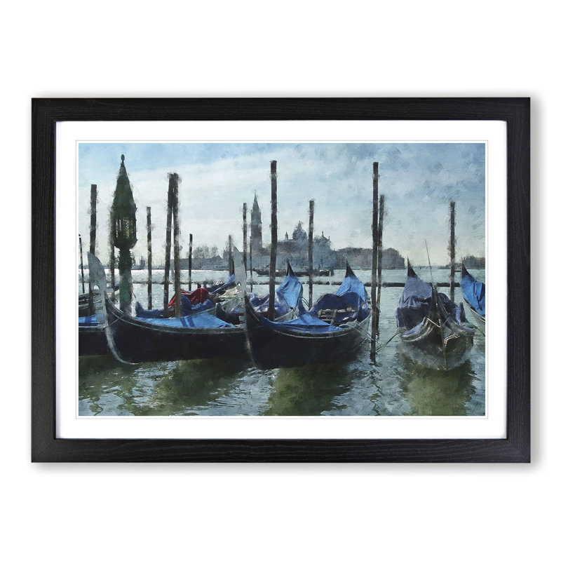 Gondolas in Venice Vol.2 - Picture Frame Painting, 27cm H x 36cm W x 2cm D, Black Framed