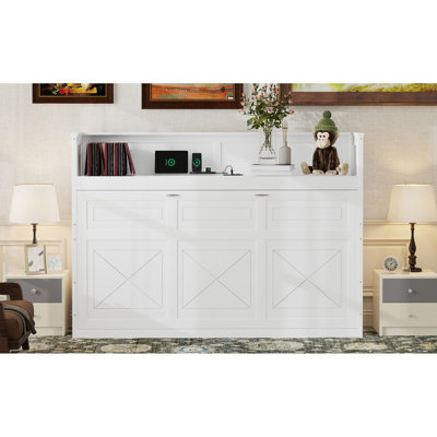 Lit double XL avec bureau, éclairage DEL et station de recharge. Blanc. Fabriqué en bois massif. Parfait pour un bureau à domicile ou une chambre d'amis élégante. Couleur blanche, port. Utilisation de la construction.