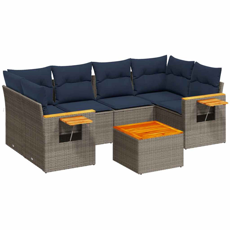  Ensemble de canapé de patio 7 pièces avec coussins en rotin de polyester gris (États-Unis seulement)