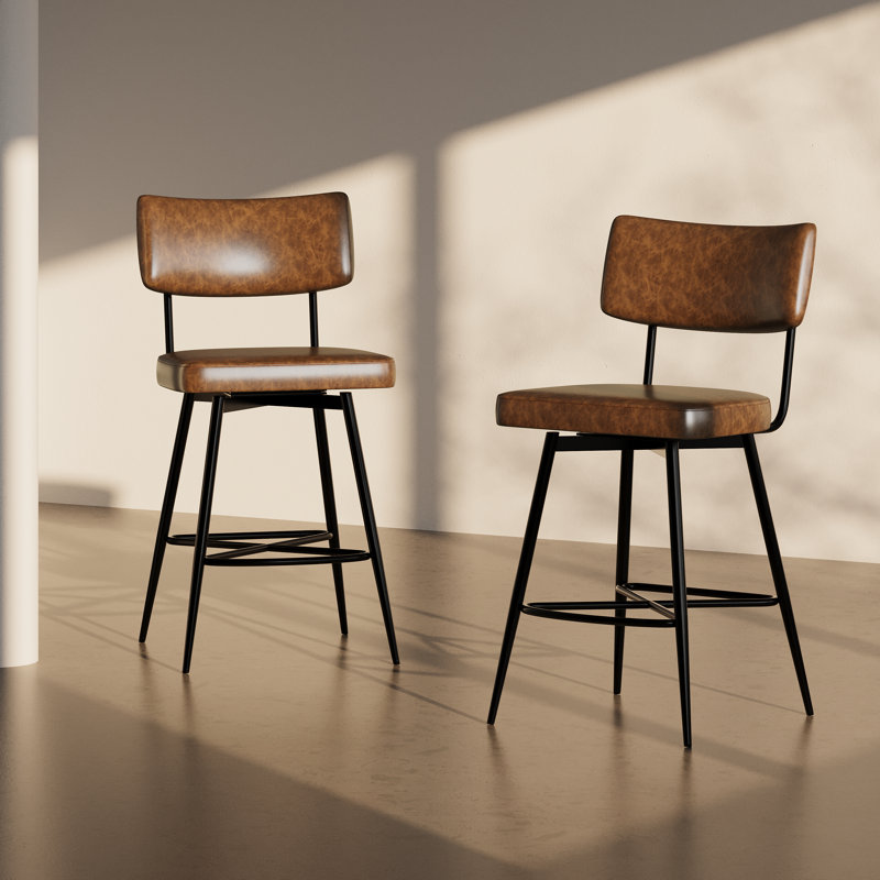 Hanriette 26''Retro PU Leather Counter Stools, Brown