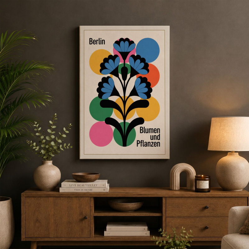 Berlin Blumen Exhibition Mid-Century - Wrapped Canvas, 18x12 - 45.7 x 30.5 cm, Terracotta Border