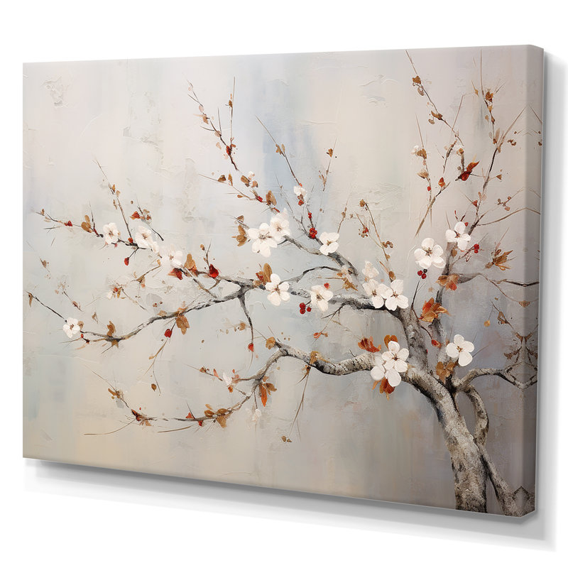 Minimalisme sur fond de cerisier beige et gris sur toile, Toile tendue, H 34 po x l 44 po