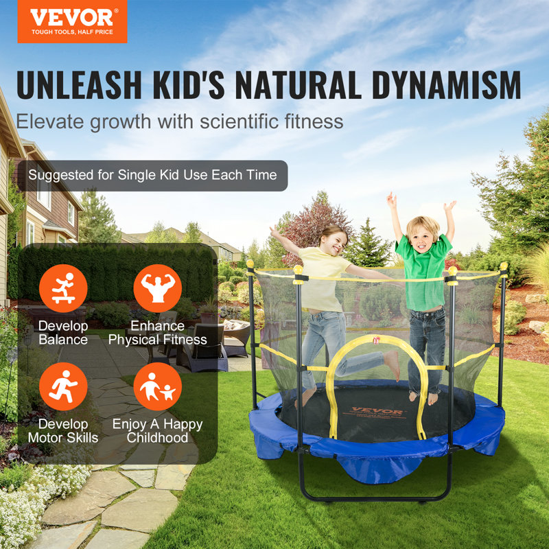 VEVOR 5ft Kids' Trampoline with Safety Enclosure and Basketball Hoop