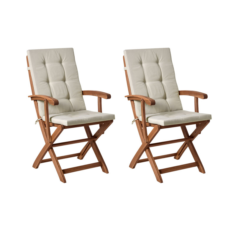Set of 2 Garden Chairs with Cushions MAUI PREMIUM Acacia Wood, Taupe