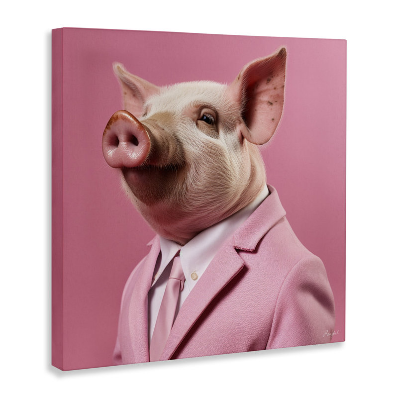 «Pink Pig Fashion» par Roozbeh, reproduction d'art sur toile tendue, H 24 po x l 24 po