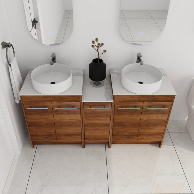 Meuble-lavabo autoportant double 60 po avec comptoir en céramique Amerique
