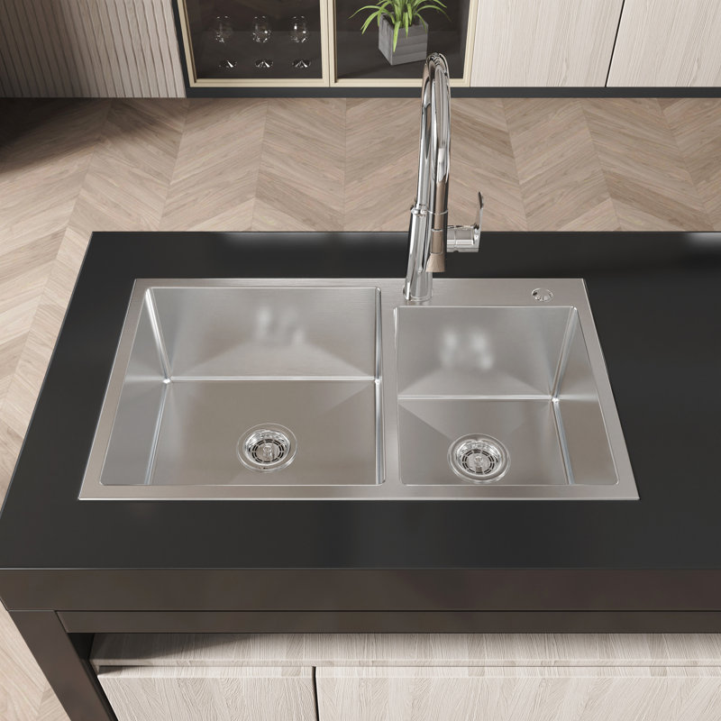 32"X19"X10" Double Basin Sink, S304 Stainless, Water- Finish, Easy Installation Process Kitchen Fade- Satin, Assembly