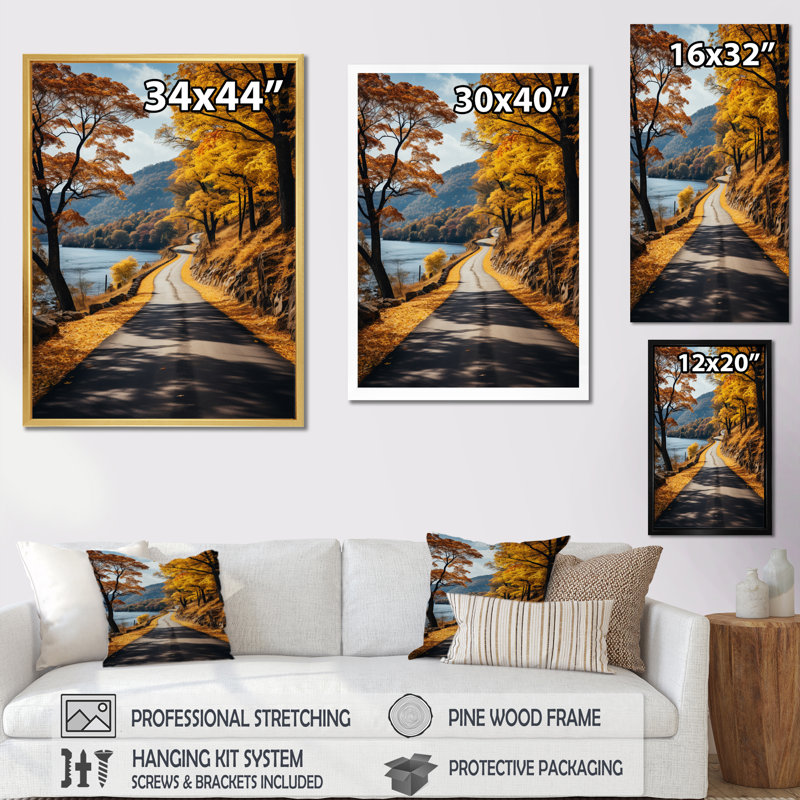 «Badi Road Through Yellow Forest III», reproduction sur toile, H 32 po x l 16 po x P 1 po, Cadre flottant noir