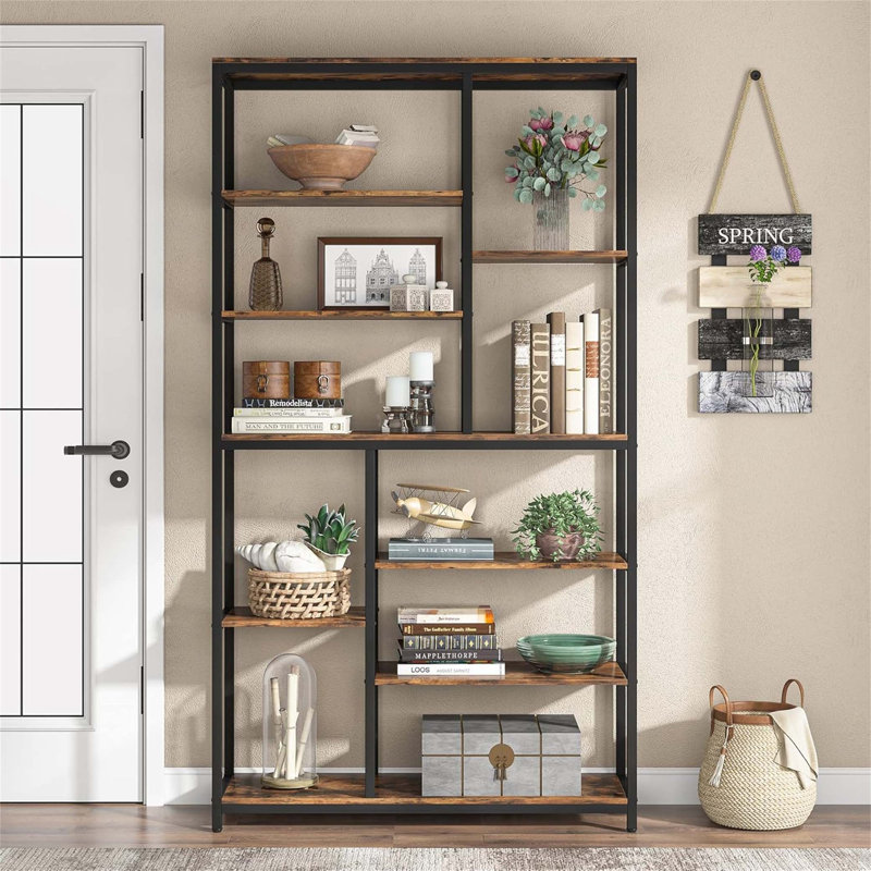 78.7 Inch Extra Tall 8-Tier Rustic Staggered Etagere Bookcase With 8 Shelves For Organized Storage And Display