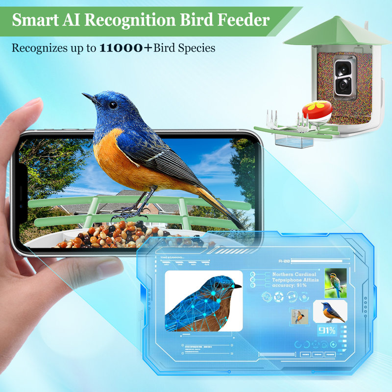Caméra de sécurité extérieure, Caméra mangeoire intelligente, Caméra d'observation des oiseaux avec capture automatique des vidéos d'oiseaux et détection de mouvement