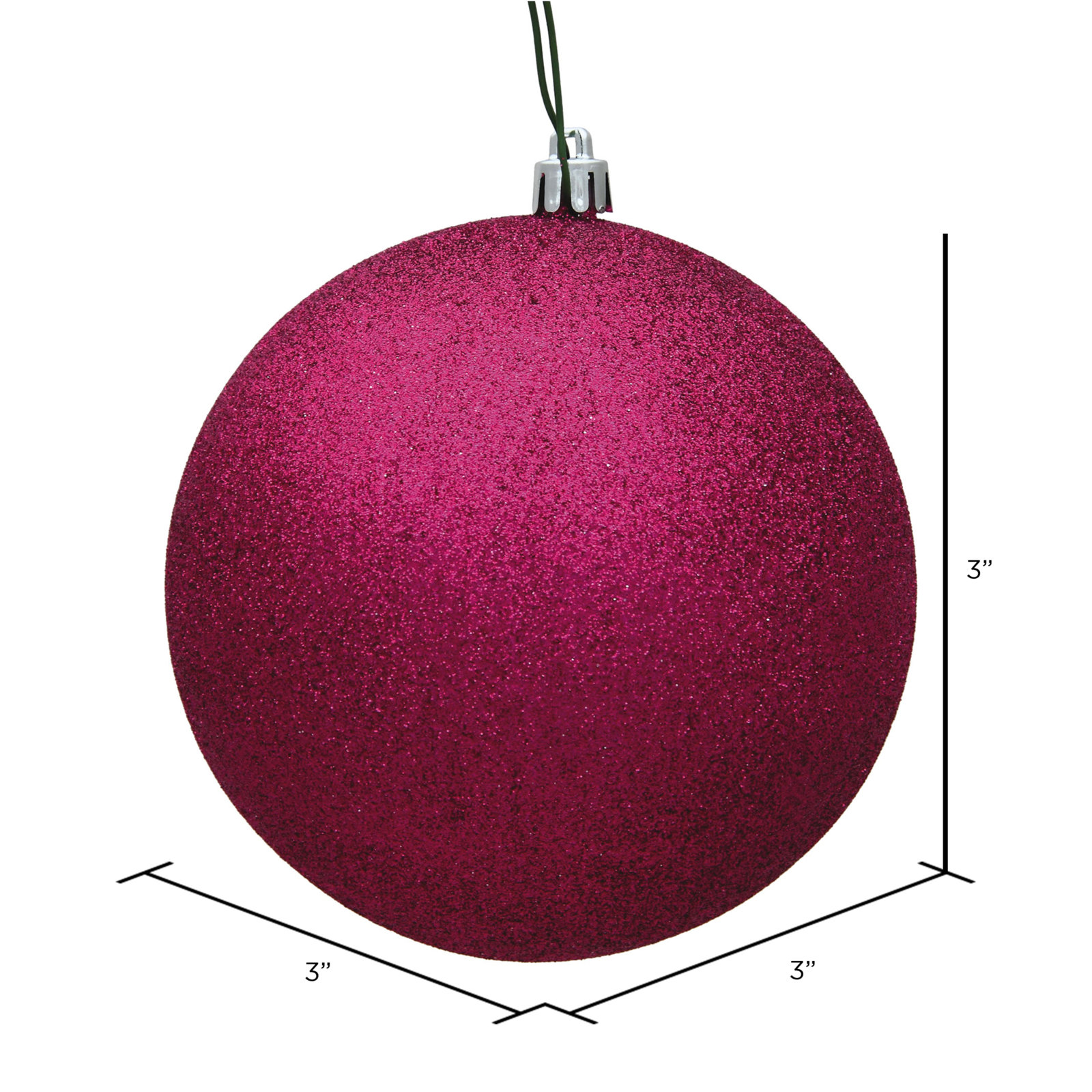 Holiday Décor Ball Ornament, 3" H x 3" W x 3" D, Fuchsia