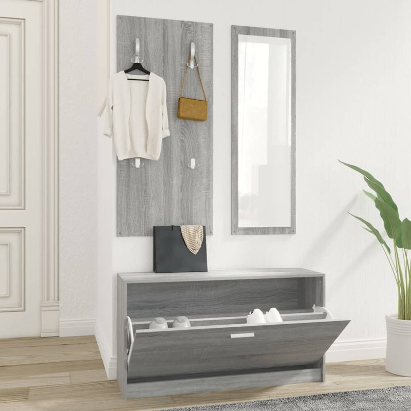 Hall Tree 203.2cm Wide with Shoe Storage, Light Grey