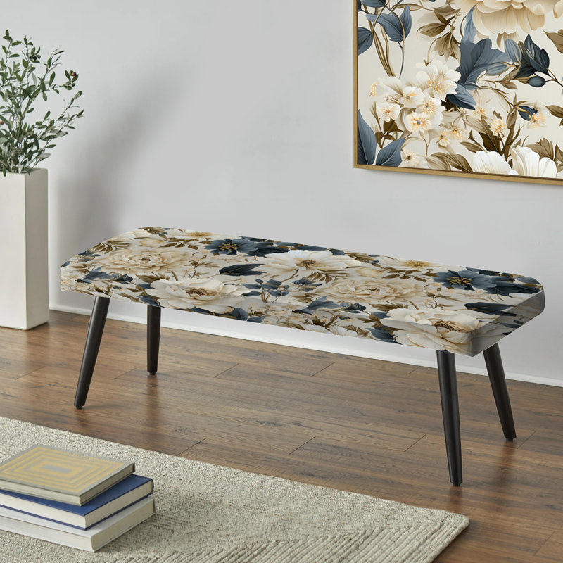 Banc rembourré noir Vintage Flora I - Plants