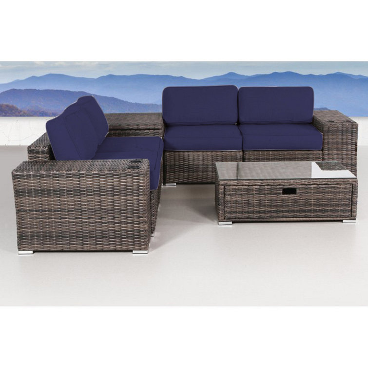 Ensemble de conversation modulaire en rotin 8 pièces avec coussins Demarest