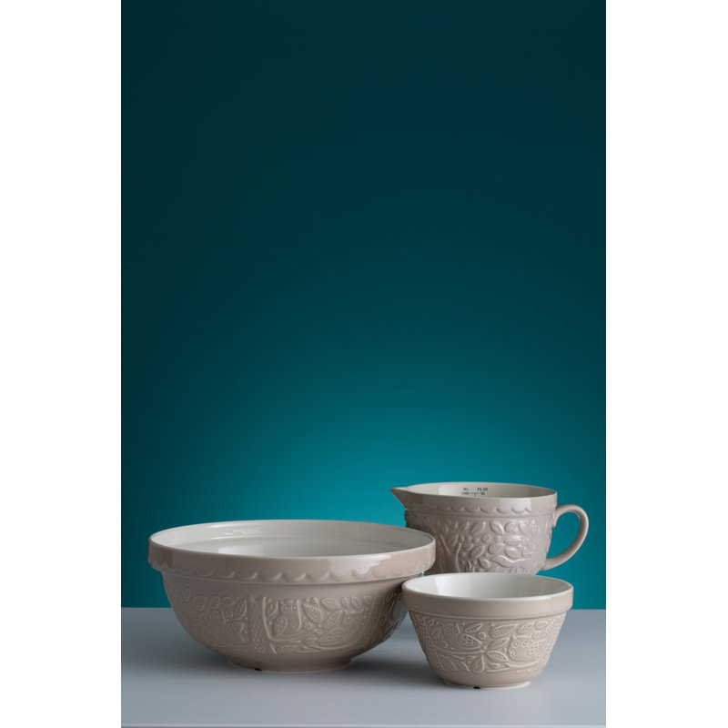 Gray Ceramic Floral Print Rustic Mixing Bowl Set