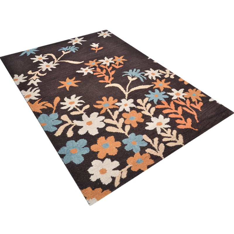 Candis Hand Tufted Wool Eco-Friendly 9x12 Area Rugs - Rectangle, Brown Color, Floral Modern Design, High Pile Thick Handmade Anti Skid Area Rugs for Living Room, Bed Room