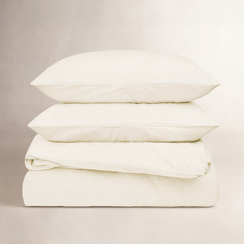 French Linen And Cotton Duvet Cover & Sham Set, Cream, King Duvet Cover + 2 King Pillow Shams
