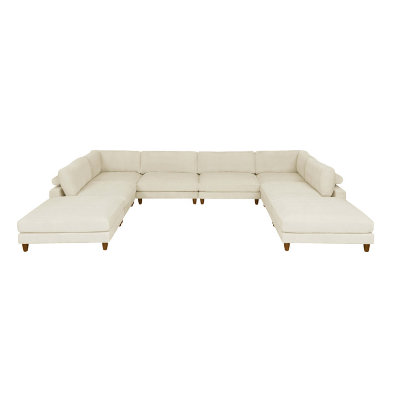 Canapé modulaire à large assise en velours côtelé, Velours côtelé beige, Brown, H 34 po x l 178 po x P 133,5 po