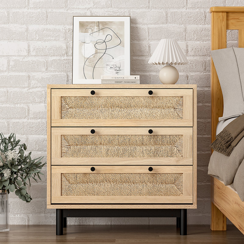 Haraldur Manufactured Wood Bedside Table with 3 drawers