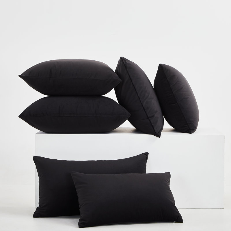 Coussin en velours de couleur unie, H 24 po x l 24 po, Carré, Bleu marine