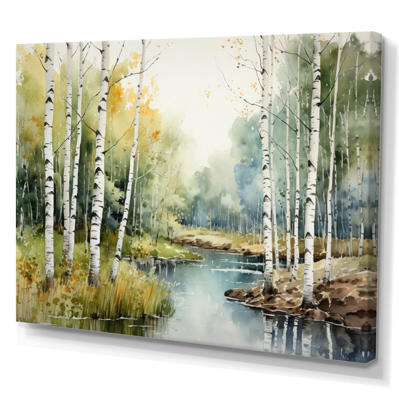 Birch Woods Silent Woods II - arbre, art mural Birch, H 34 po x l 44 po x P 1,5 po, Toile tendue