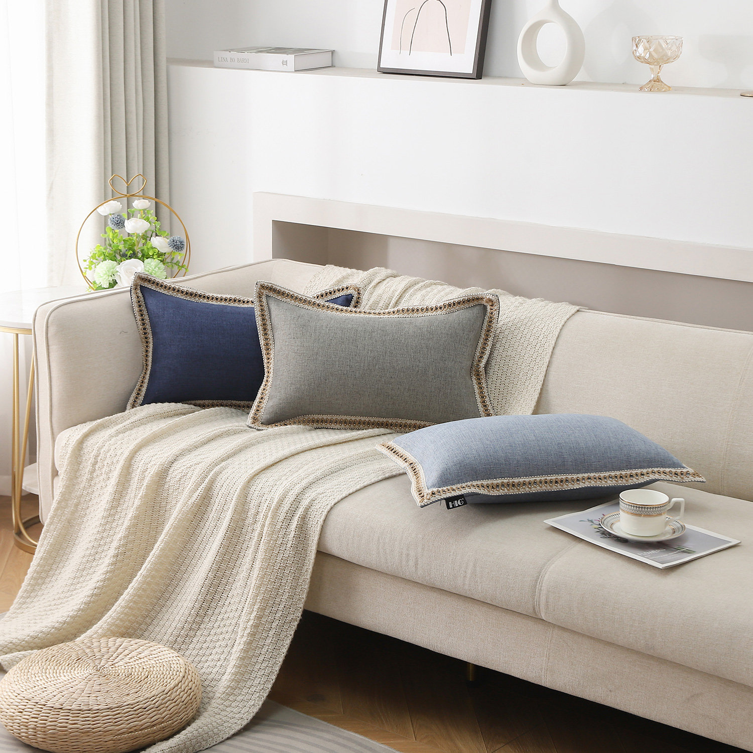 Color Pillow Cover, Gray, Rectangle 12"H x 20"W
