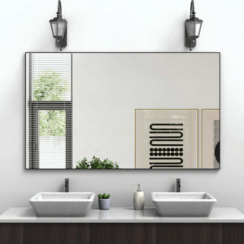 Miroir de salle de bain rectangulaire surdimensionné avec cadre noir