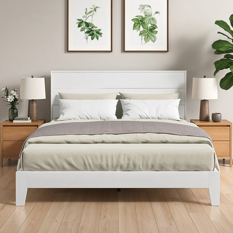 Allyannah Levison Platform Bed With Headboard, Queen, White