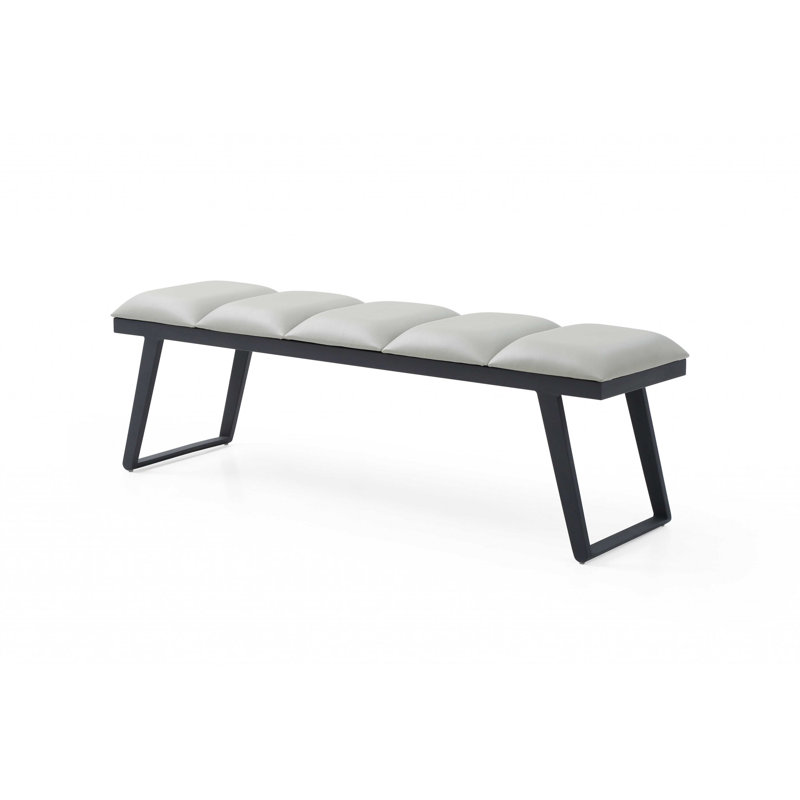 Dumfries 57" Light Upholstered Faux Leather Bench, Light Gray