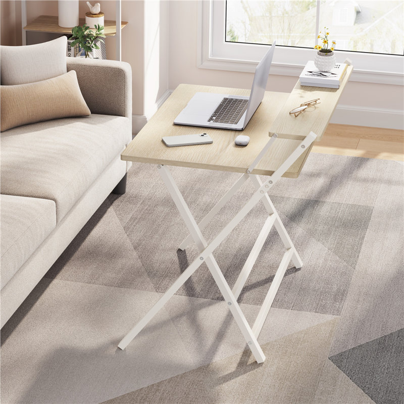 2-Tier Foldable Computer Desk, Light Natural/White, 90cm. H x 86.5cm. W x 60.5cm. D