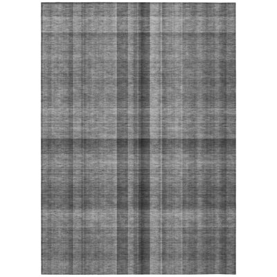 3' X 5' Gray Plaid Washable Non Skid Indoor Outdoor Area Rug