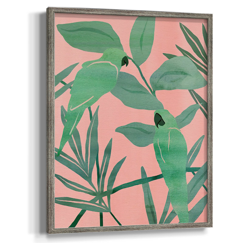 «Pink and Green Birds of Paradise I», reproduction encadrée - bois massif, H 30 po x l 24 po
