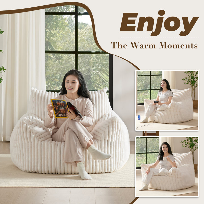 Compression Bean bag chair comes with a spacious size, corduroy loveseat., Beige Corduroy