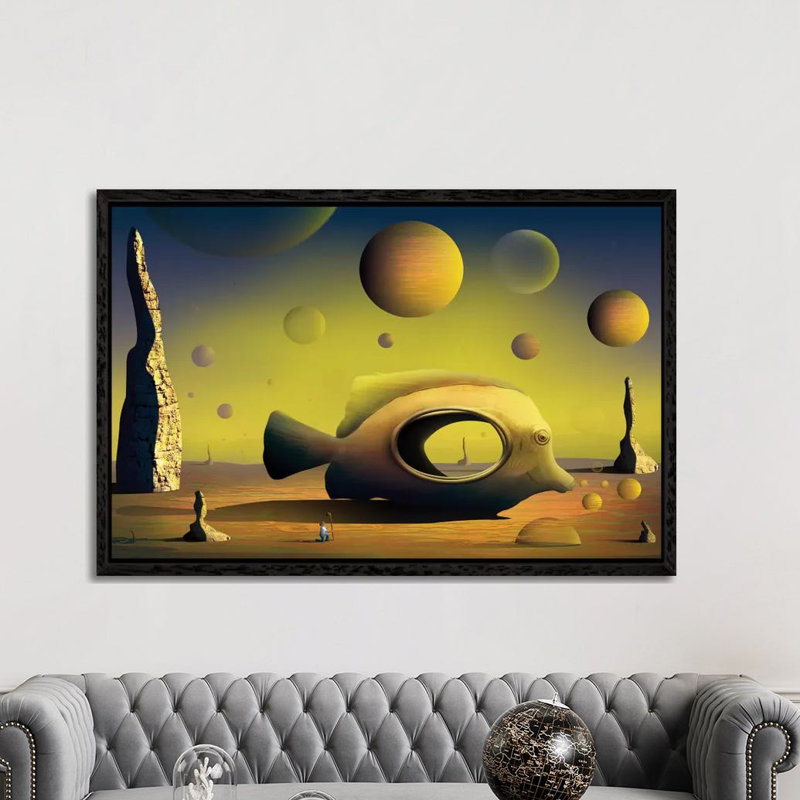Paisagem Com Peixe (Landscape With Fish) by Marcel Caram - Print on Canvas, 101.6 cm H x 66.04 cm W, Black Framed