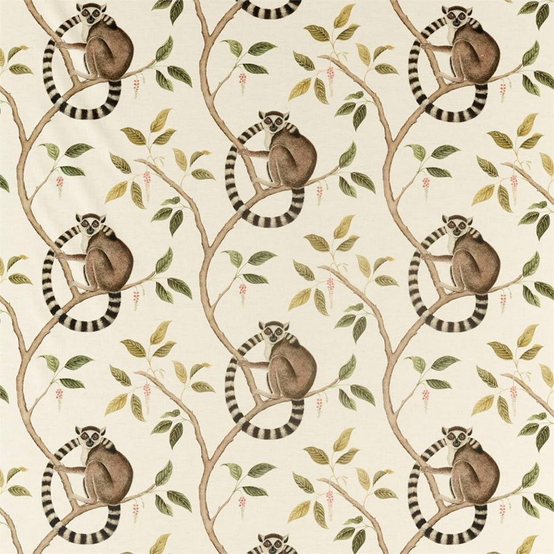 Ringtailed Lemur Fabric, Olive