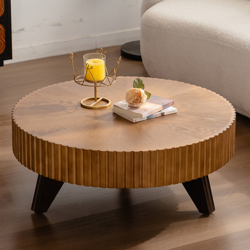 Table basse ronde 35,4 po (table unique), H 13,77 po x L 35,4 po x l 35,4 po, Plateau naturel / base brune